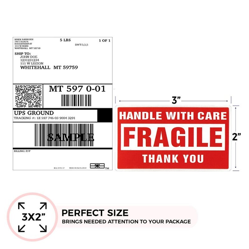 enKo Products enko 2 x 3 Inch Fragile Stickers Handle with Care Warning Packing Shipping Label - Permanent Adhesive (50 Sheet, 500 Labels) - Image 2